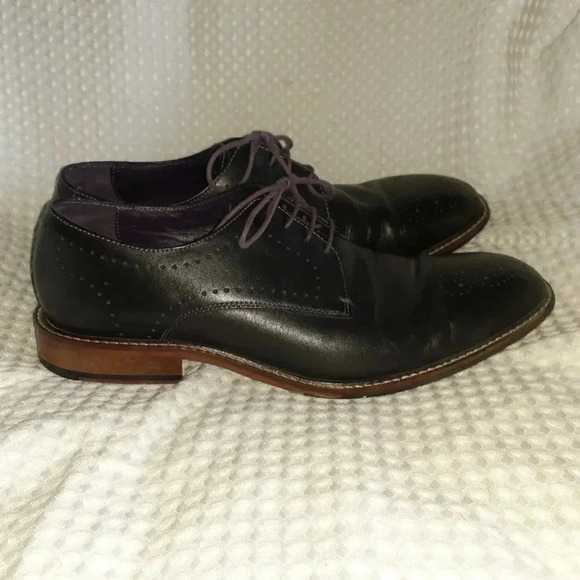 TED BAKER-Marar-Black Leather/Purple Stitching Derby Brogues-Size 10-Excellent - Picture 4 of 7